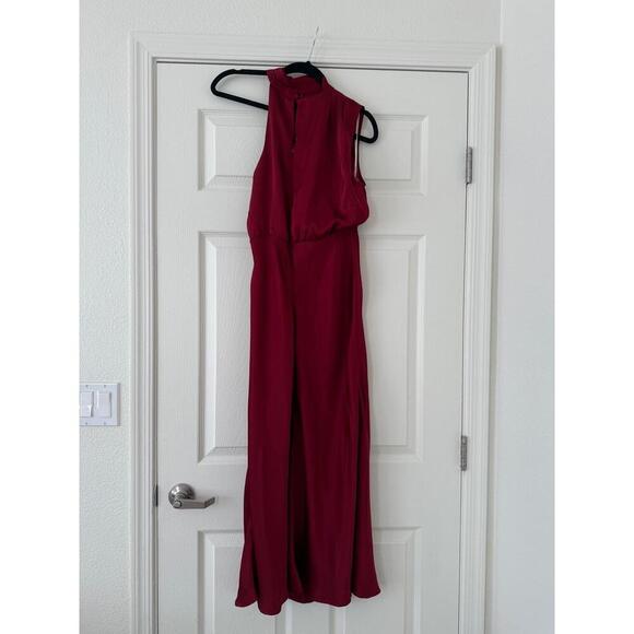 Lulus Wine Red Asymmetrical Satin Gown - Picture 2 of 4